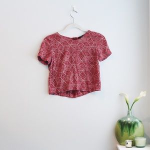 Geometric Pattern Crop Top w/ Zip-Up Back